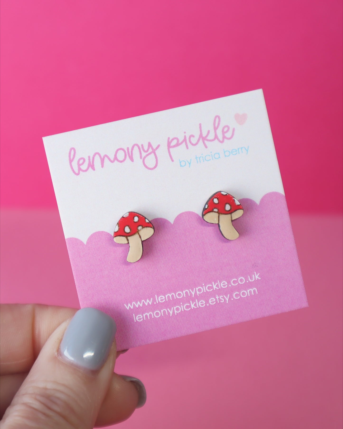 Fly Agaric Mushroom Earrings | Hand Painted Wooden Studs
