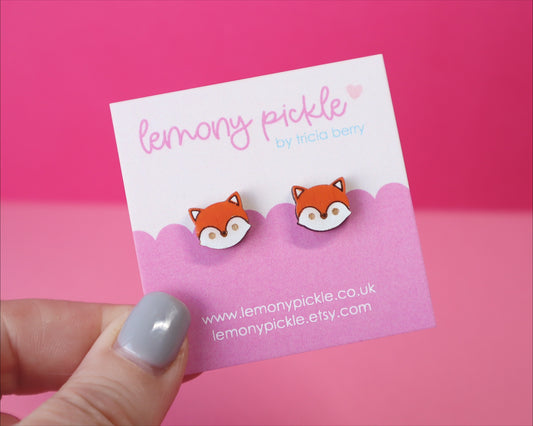 Red Fox Earrings | Handpainted Wooden Studs