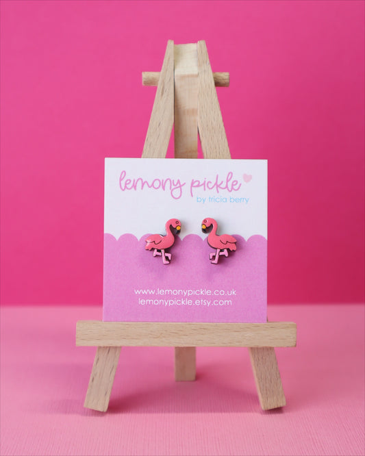 Flamingo Earrings | Handpainted Wooden Studs