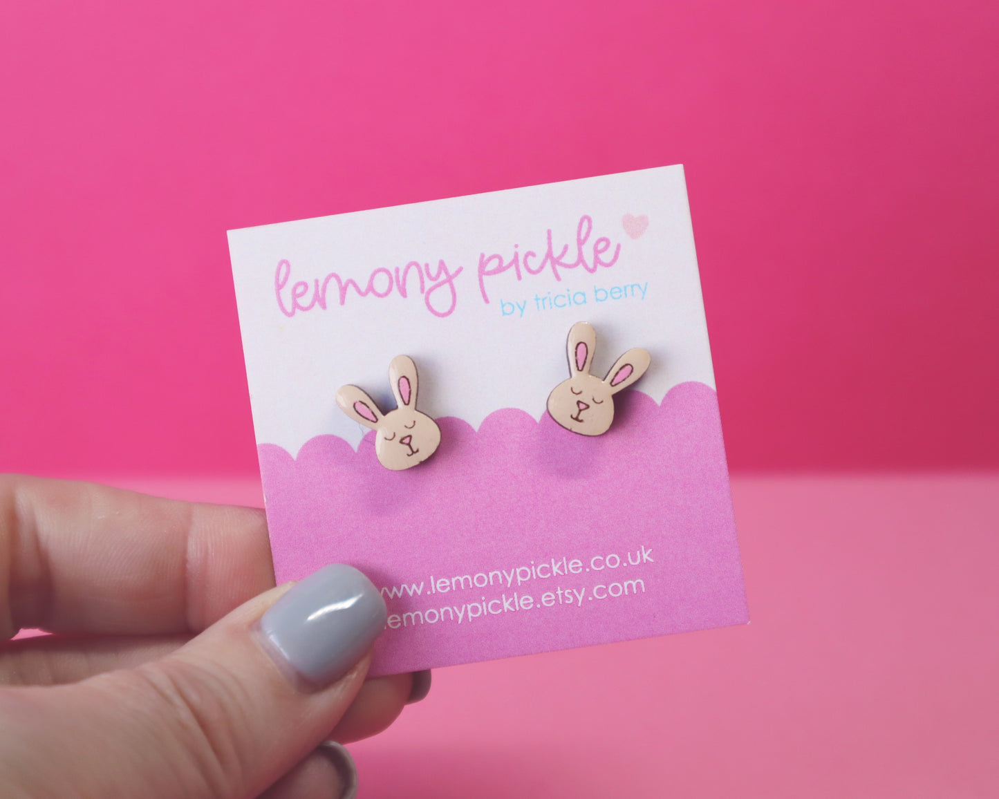 Cute Bunny Earrings | Handpainted Wooden Studs