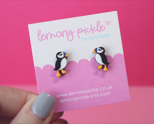 Puffin Earrings | Handpainted Wooden Studs