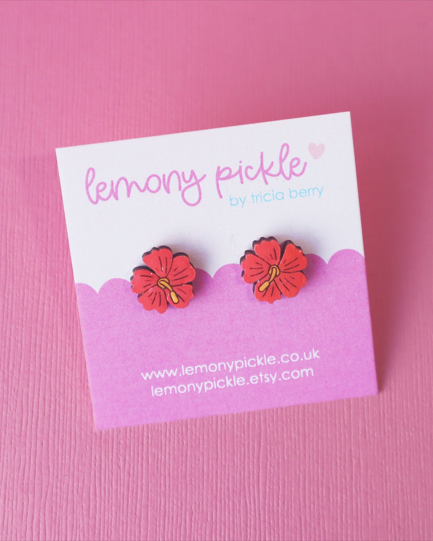 Hibiscus Flower Earrings | Handpainted Wooden Studs