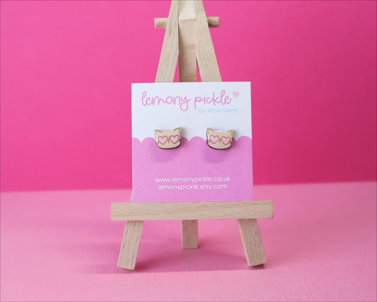 Cat with Sunglasses Earrings | Handpainted Wooden Studs