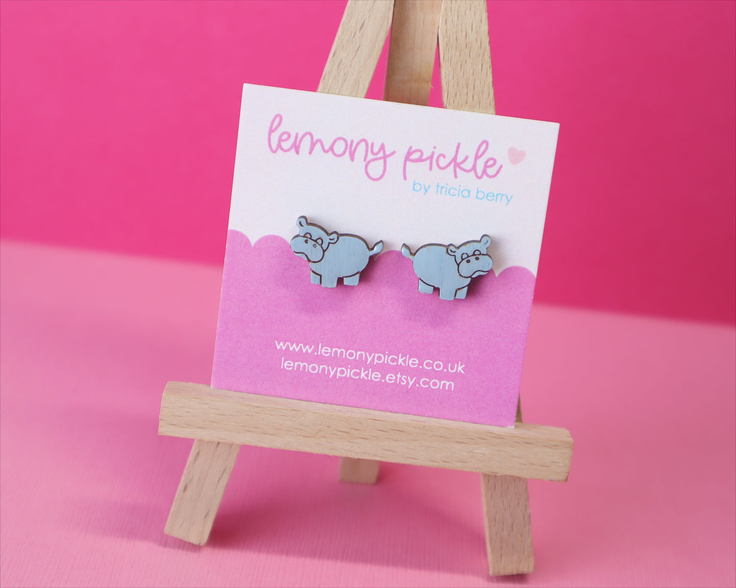 Hippo Earrings | Handpainted Wooden Studs
