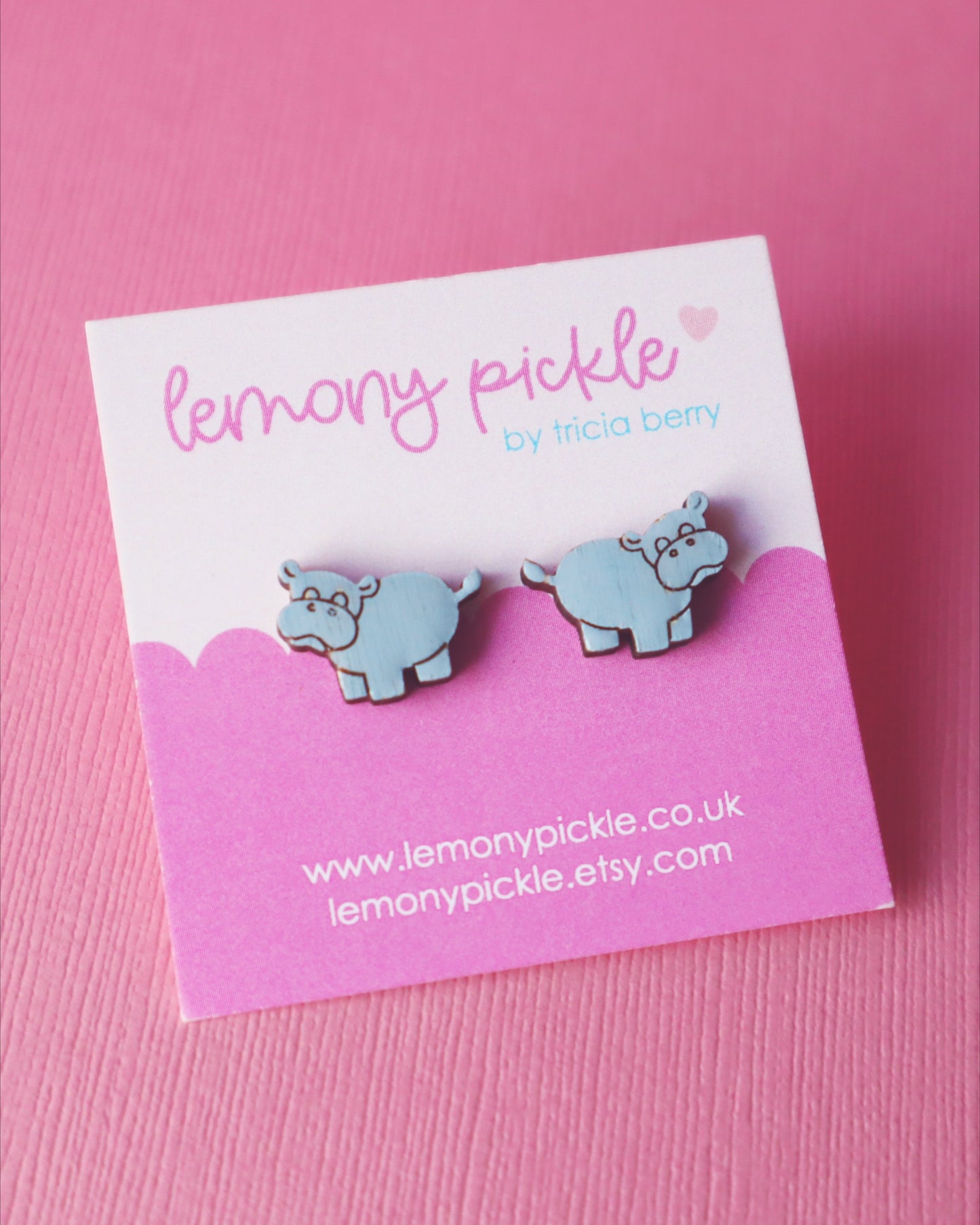 Hippo Earrings | Handpainted Wooden Studs