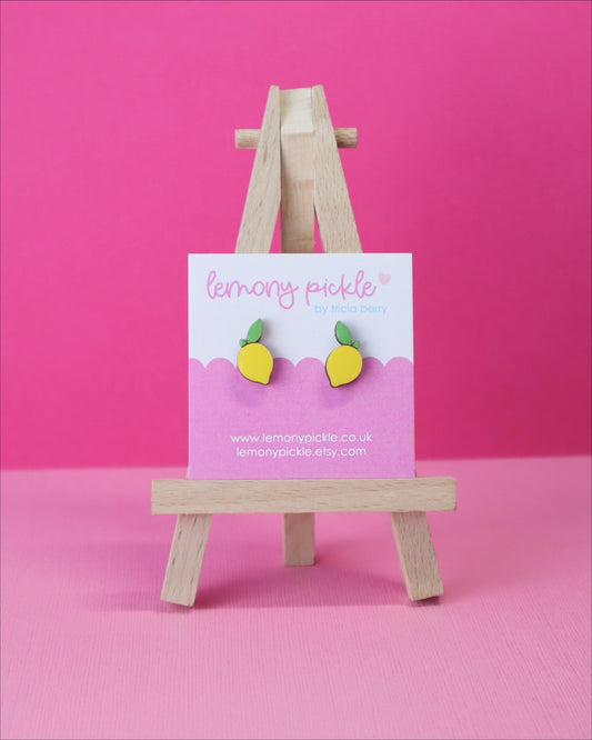 Lemon Earrings | Handpainted Wooden Studs