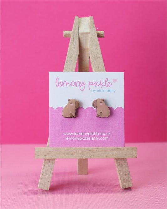 Capybara Earrings | Handpainted Wooden Studs