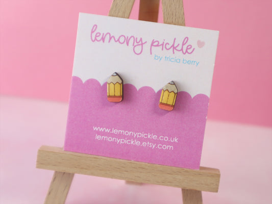 Pencil Earrings | Handpainted Wooden Studs