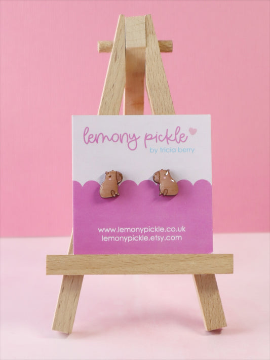 Capybara Earrings | Handpainted Wooden Studs