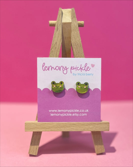 Cute Frog Earrings | Handpainted Acrylic Studs