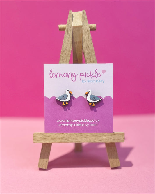 Seagull Earrings | Handpainted Wooden Studs