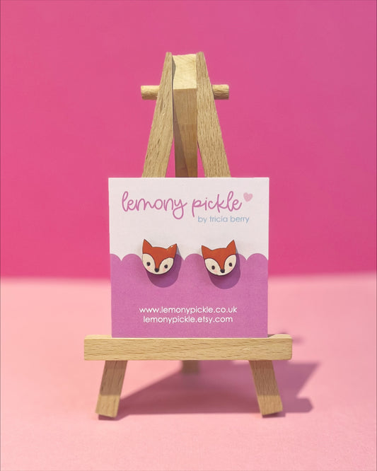 Red Fox Earrings | Handpainted Wooden Studs