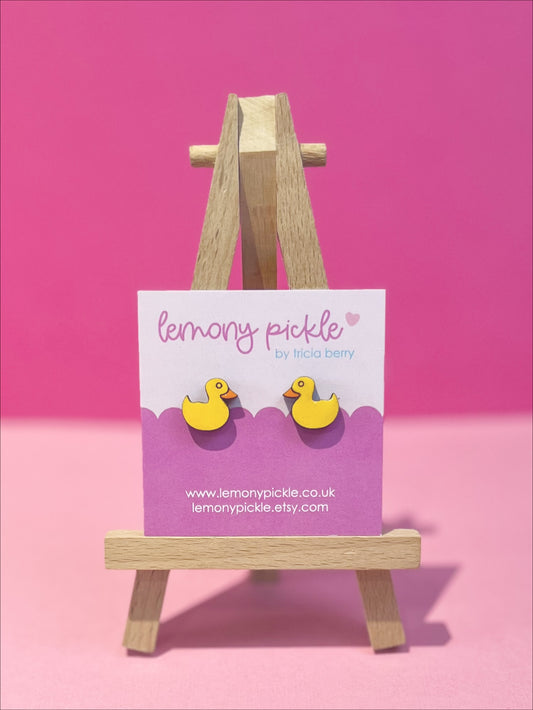 Rubber Duck Earrings | Hand Painted Wooden Studs