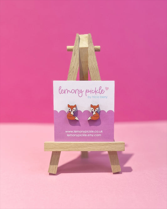 Sitting Fox | Handpainted Wooden Earrings