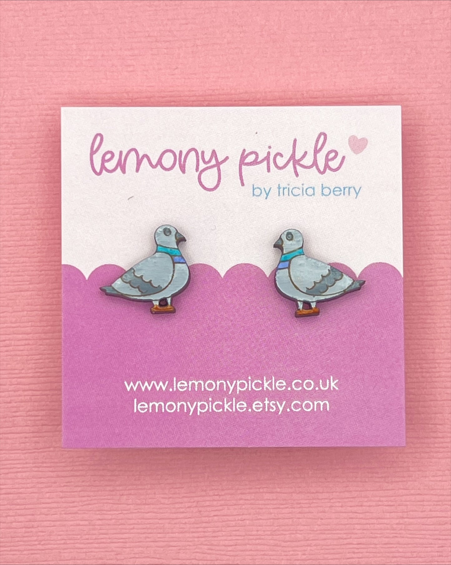 Pigeon Earrings | Handpainted Wooden Studs
