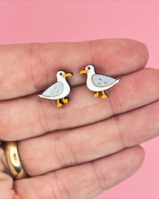 Seagull Earrings | Handpainted Wooden Studs