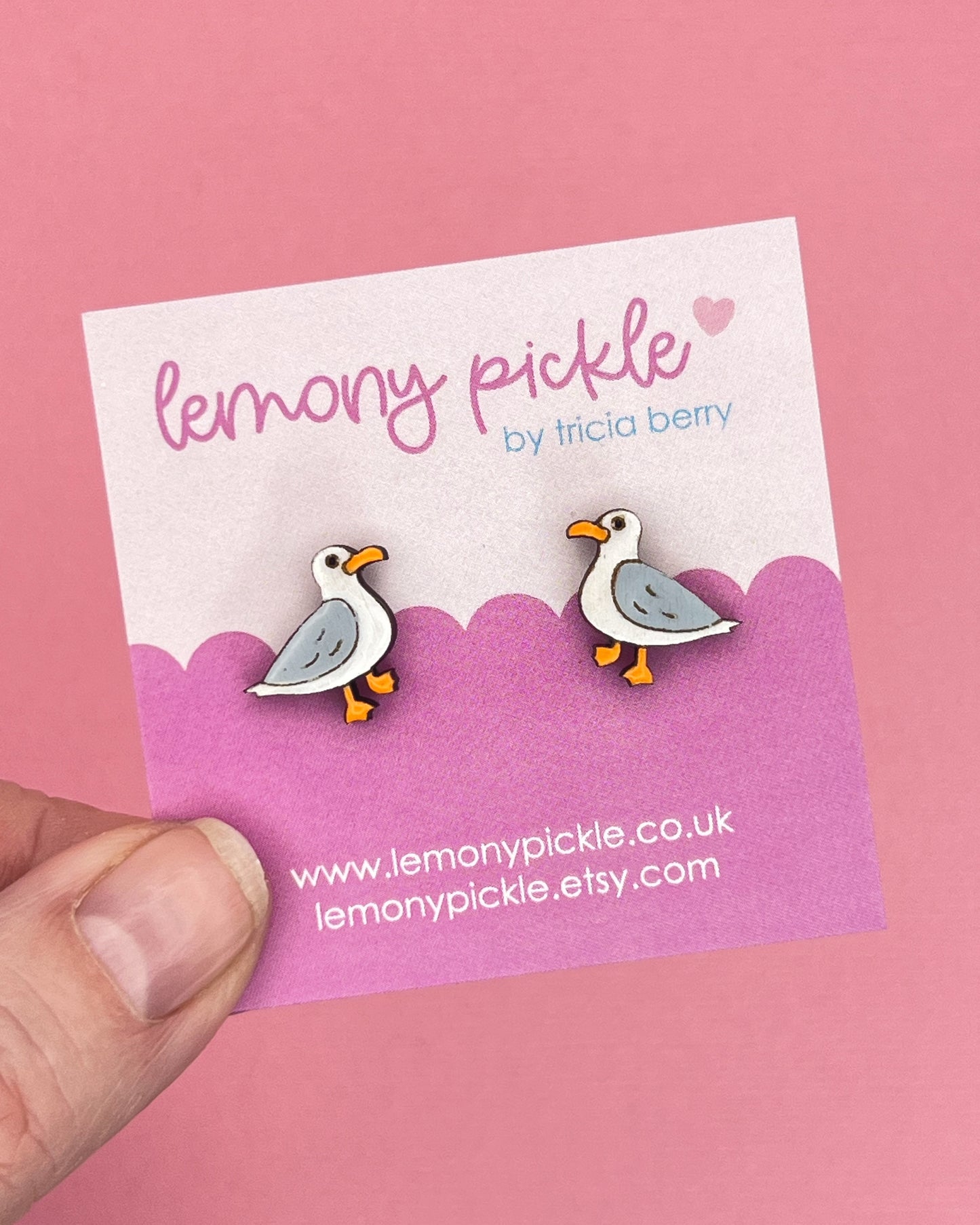 Seagull Earrings | Handpainted Wooden Studs