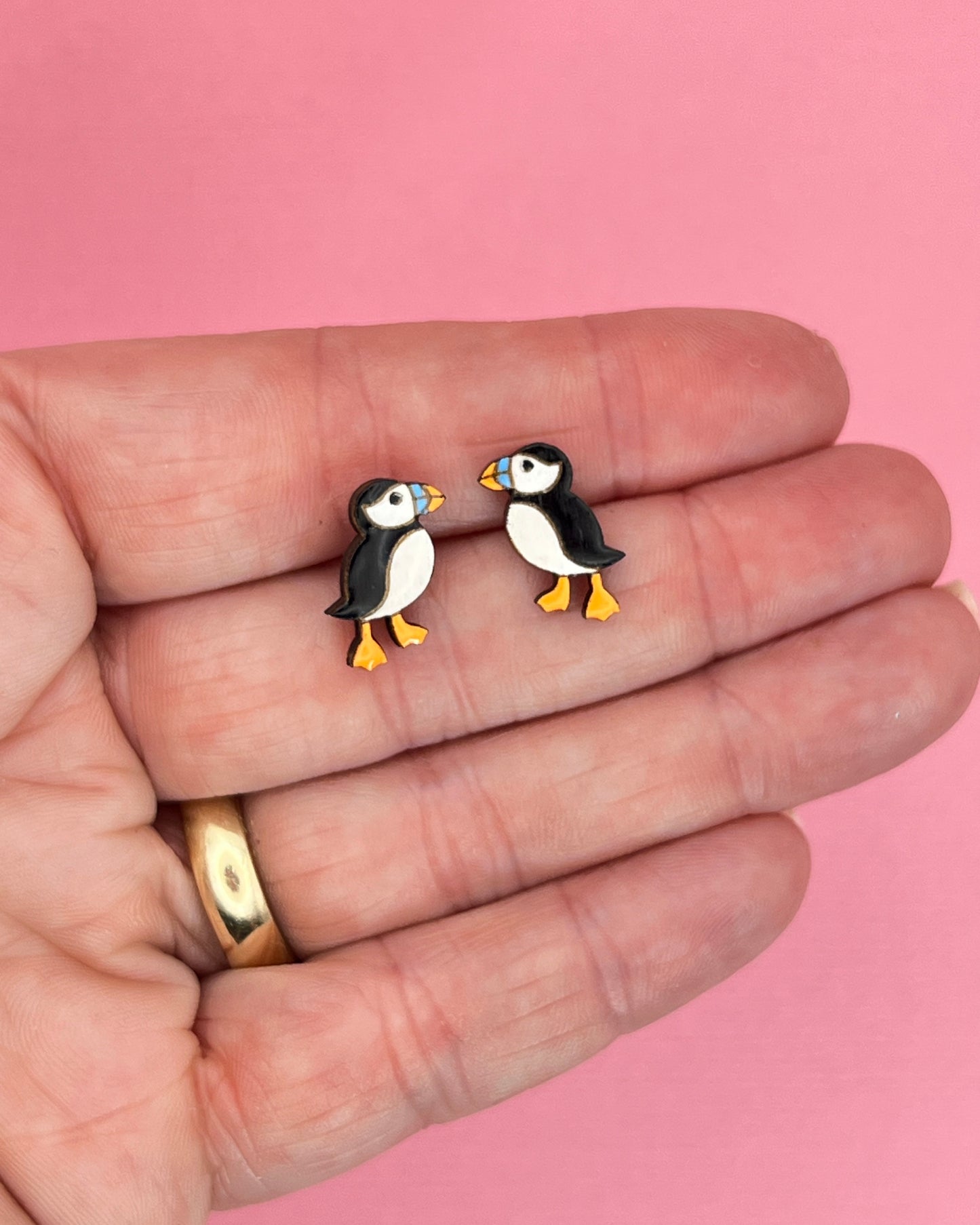 Puffin Earrings | Handpainted Wooden Studs
