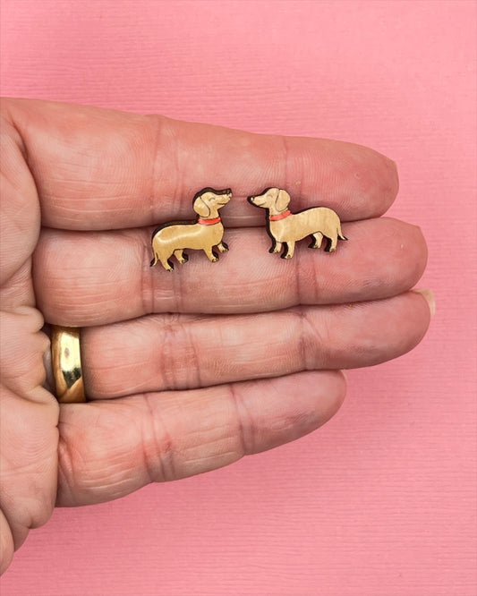 Sausage Dog  | Handpainted Wooden Studs