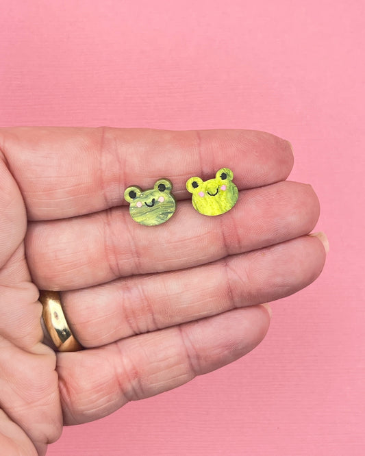 Cute Frog Earrings | Handpainted Acrylic Studs