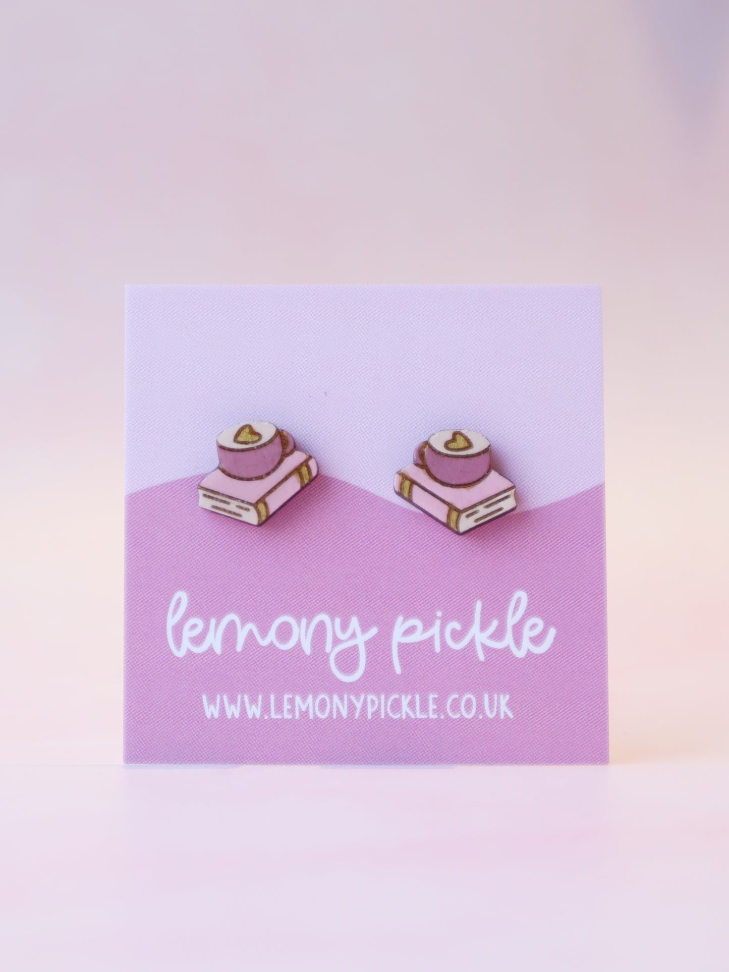 Coffee and Book Earrings | Hand Painted Wooden Studs