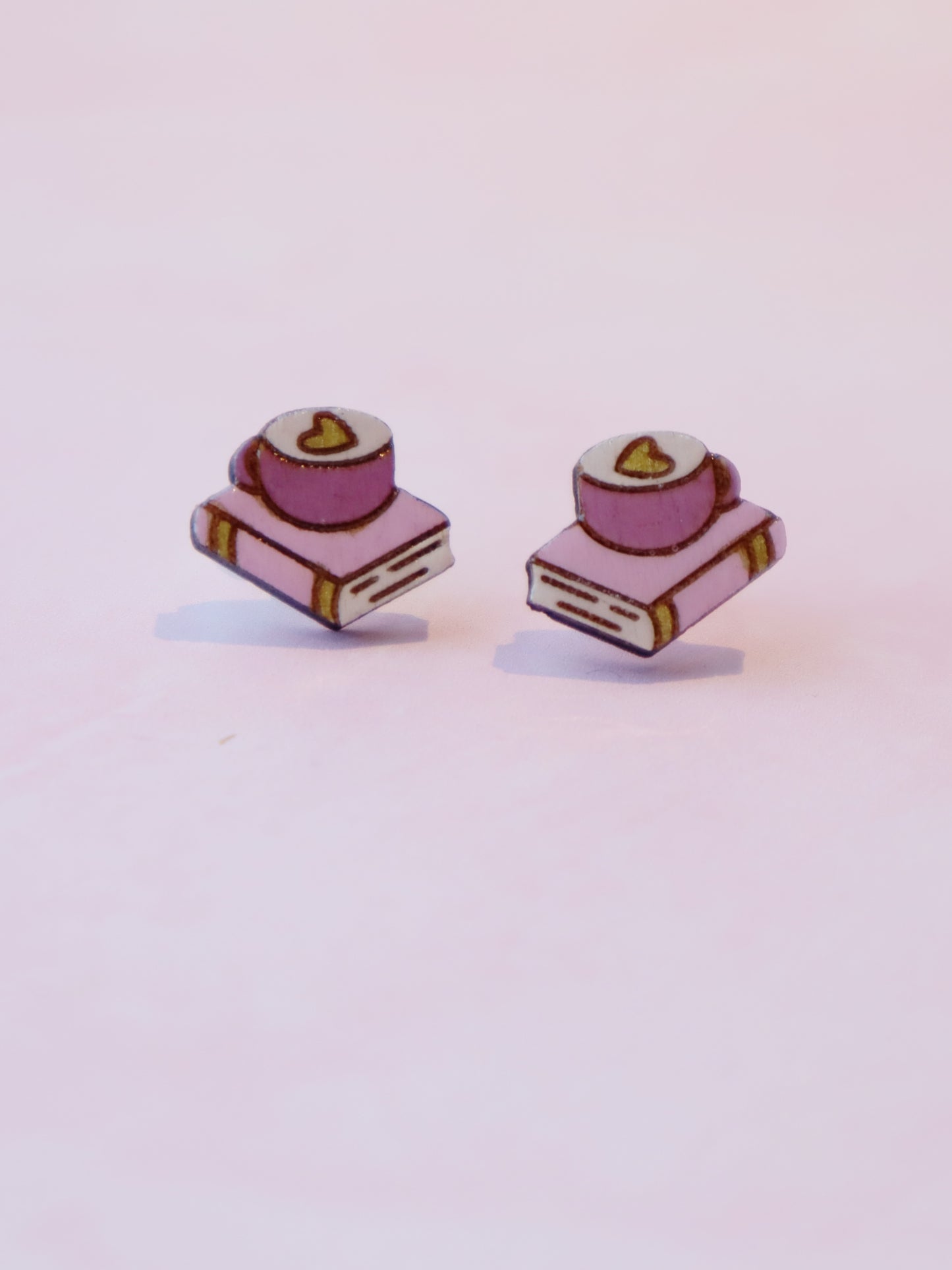 Coffee and Book Earrings | Hand Painted Wooden Studs