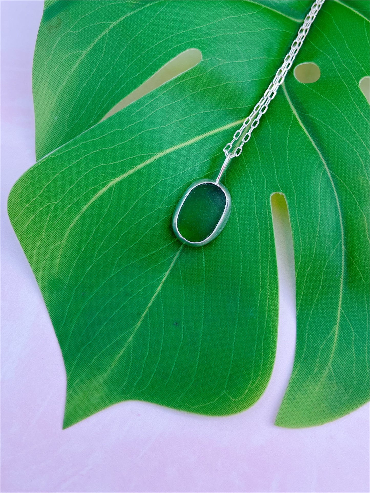 Emerald Deep | Seaglass and Sterling Silver Pendant