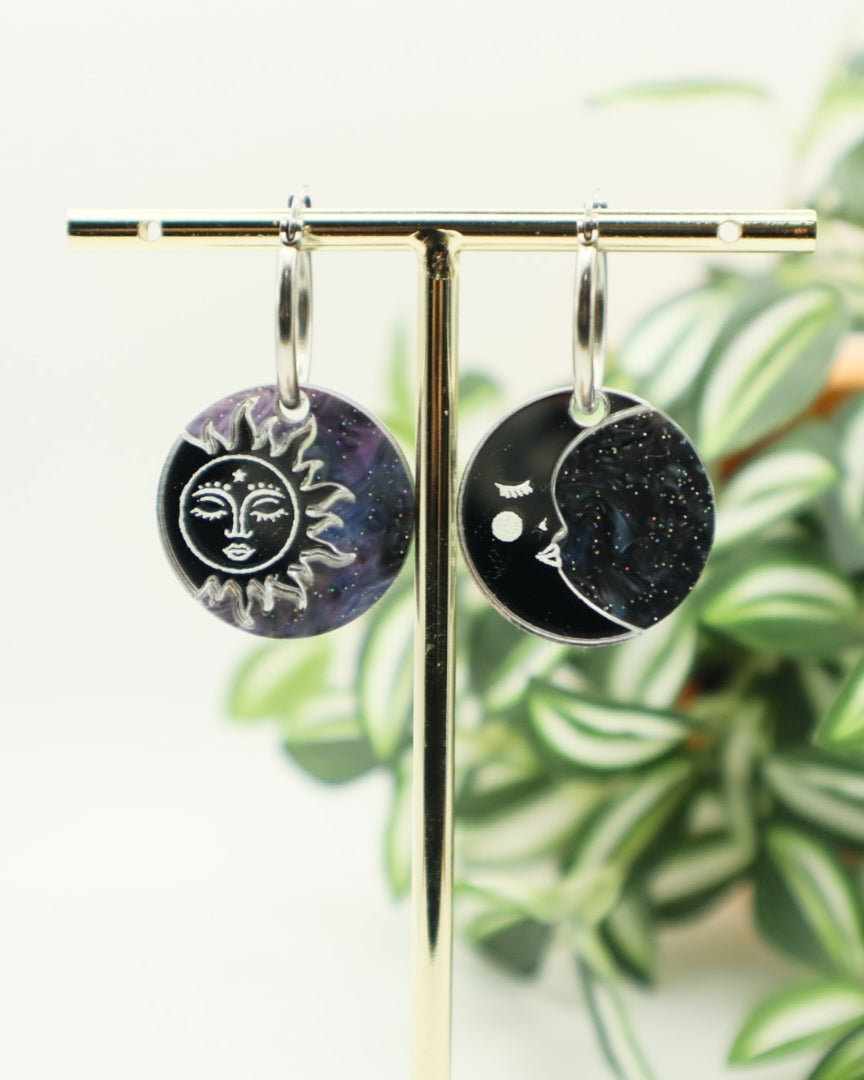 Silver Sun and Moon | Acrylic Dangles