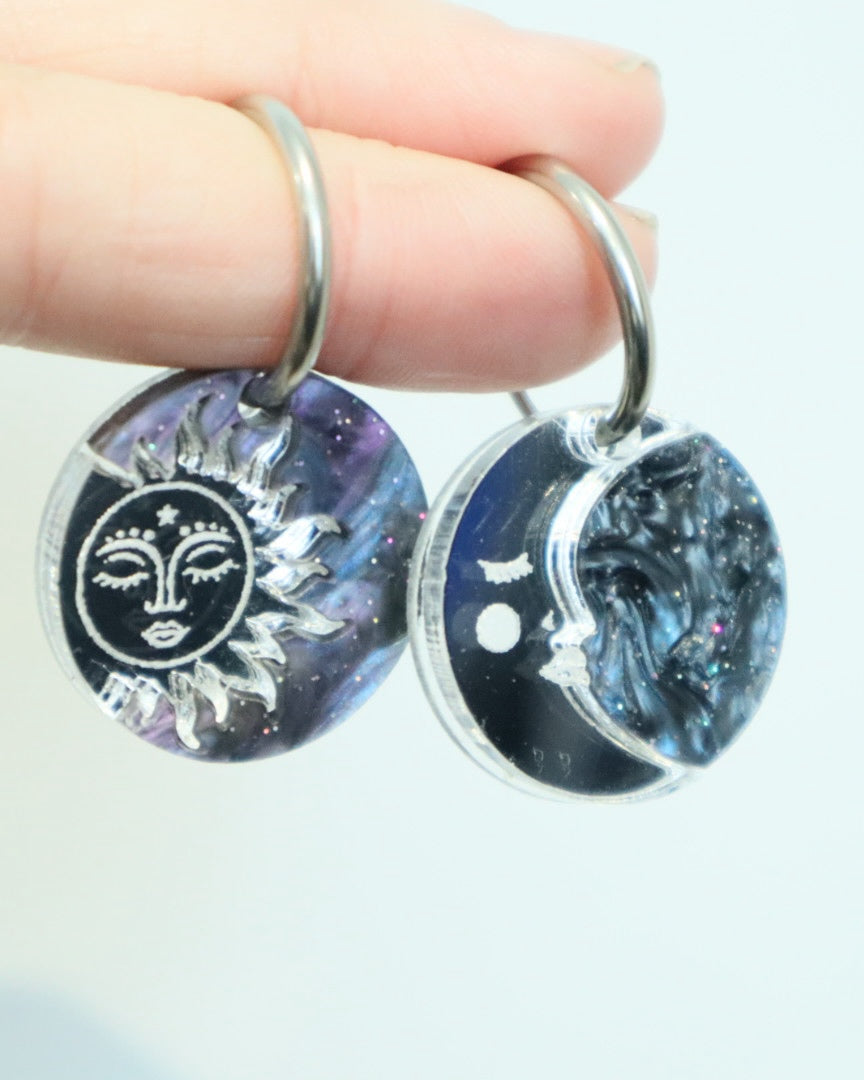 Silver Sun and Moon | Acrylic Dangles