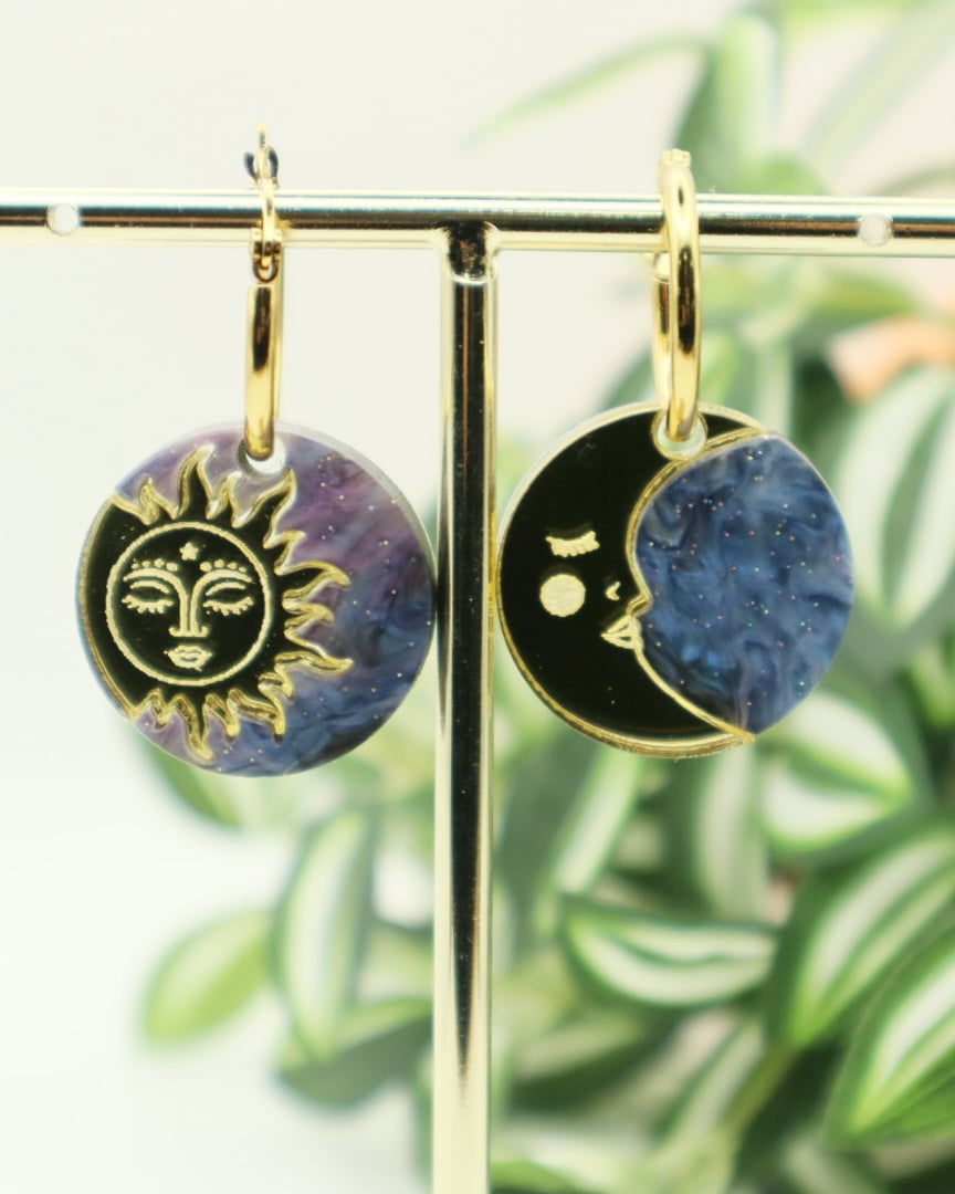 Gold Sun and Moon | Acrylic Dangles