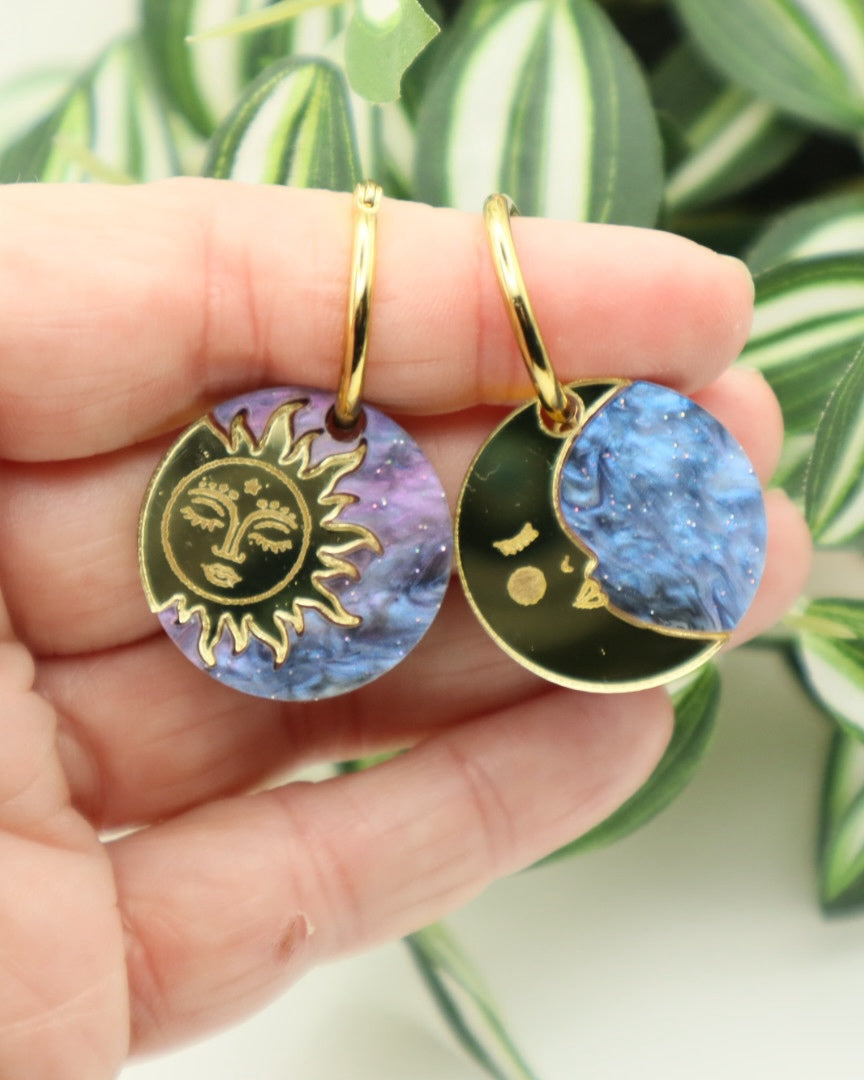 Gold Sun and Moon | Acrylic Dangles