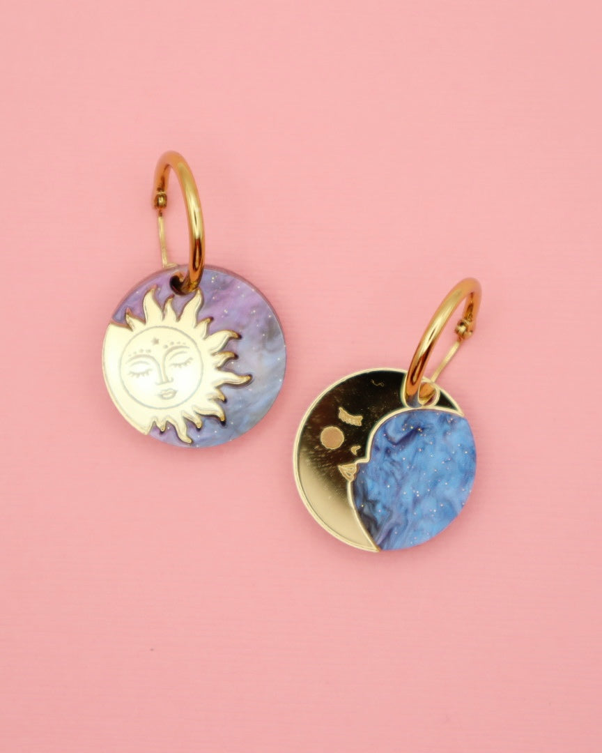 Gold Sun and Moon | Acrylic Dangles