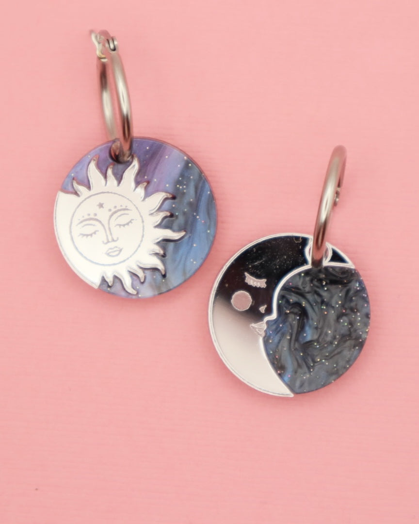 Silver Sun and Moon | Acrylic Dangles