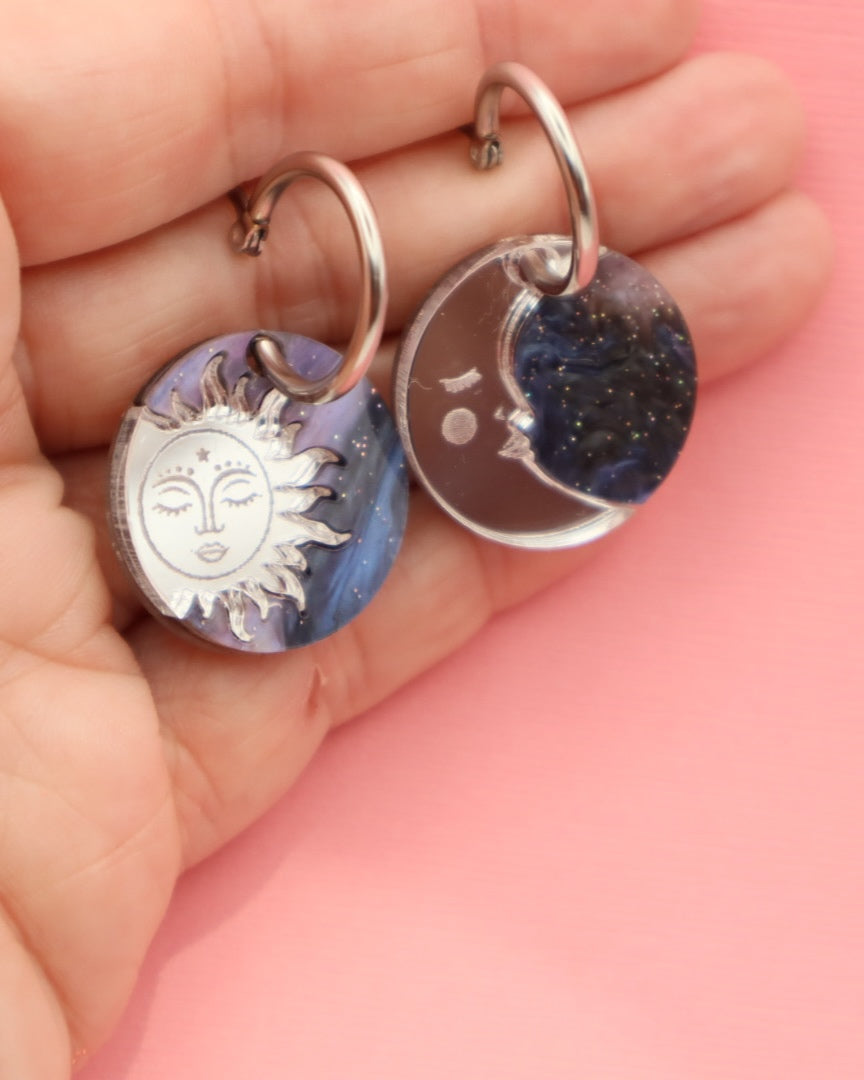 Silver Sun and Moon | Acrylic Dangles