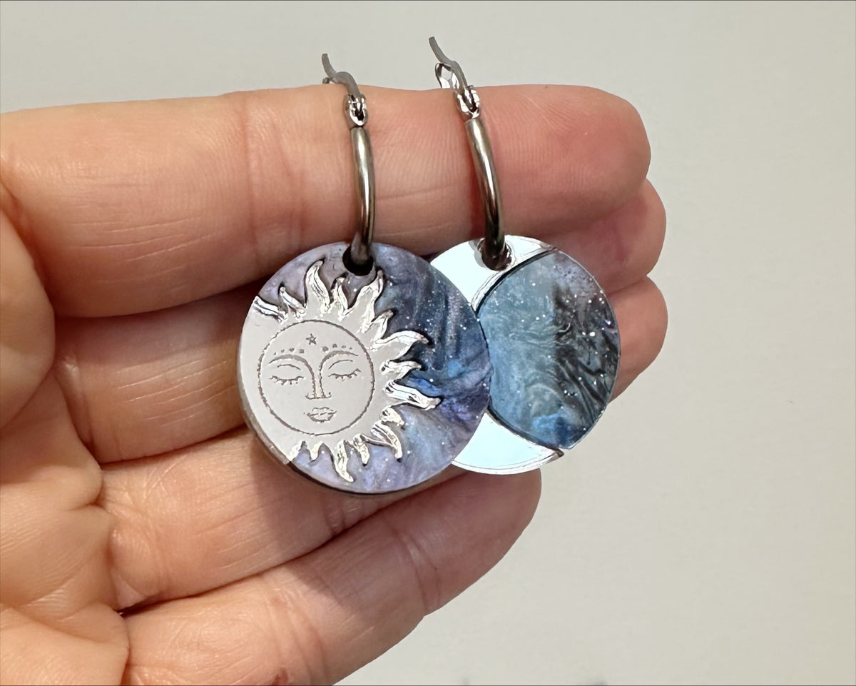 Silver Sun and Moon | Acrylic Dangles