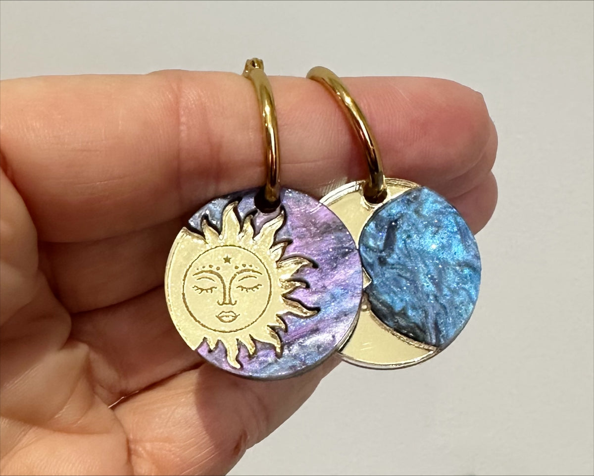 Gold Sun and Moon | Acrylic Dangles