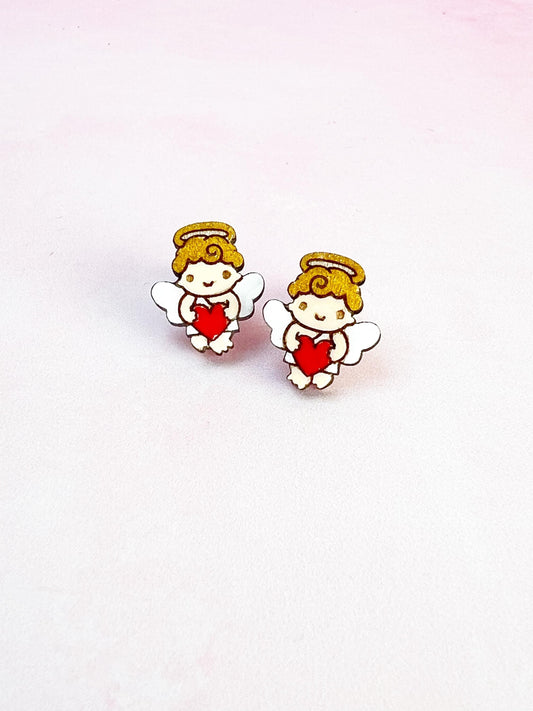 Cupid Earrings | Handpainted Wooden Studs
