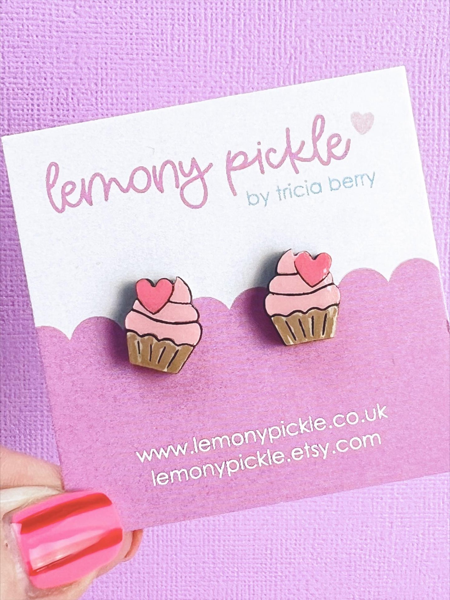 Pink Cupcake Earrings | Handpainted Wooden Studs