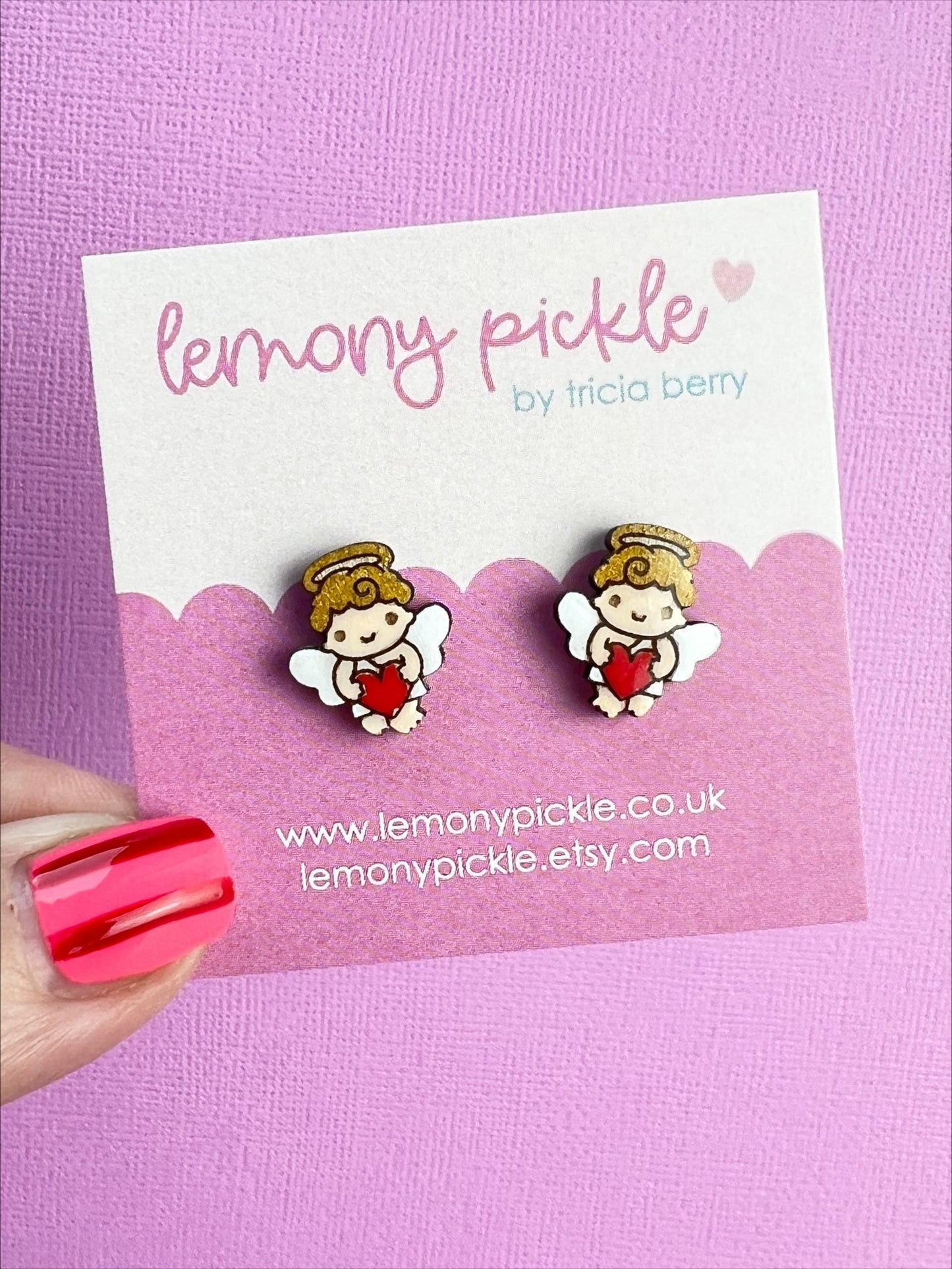 Cupid Earrings | Handpainted Wooden Studs