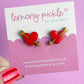 Heart Earrings with Arrows | Handpainted Wooden Studs