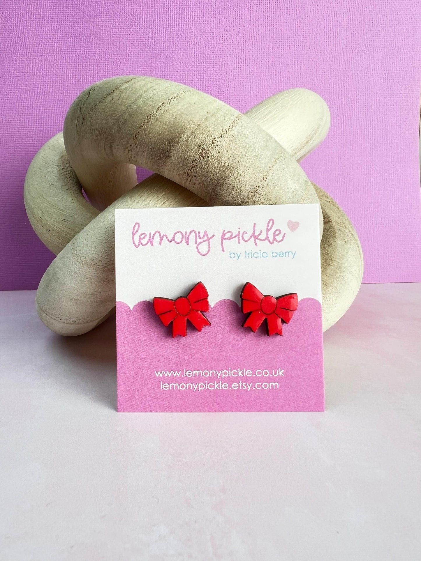 Ribbon Bow Earrings | Handpainted Wooden Studs