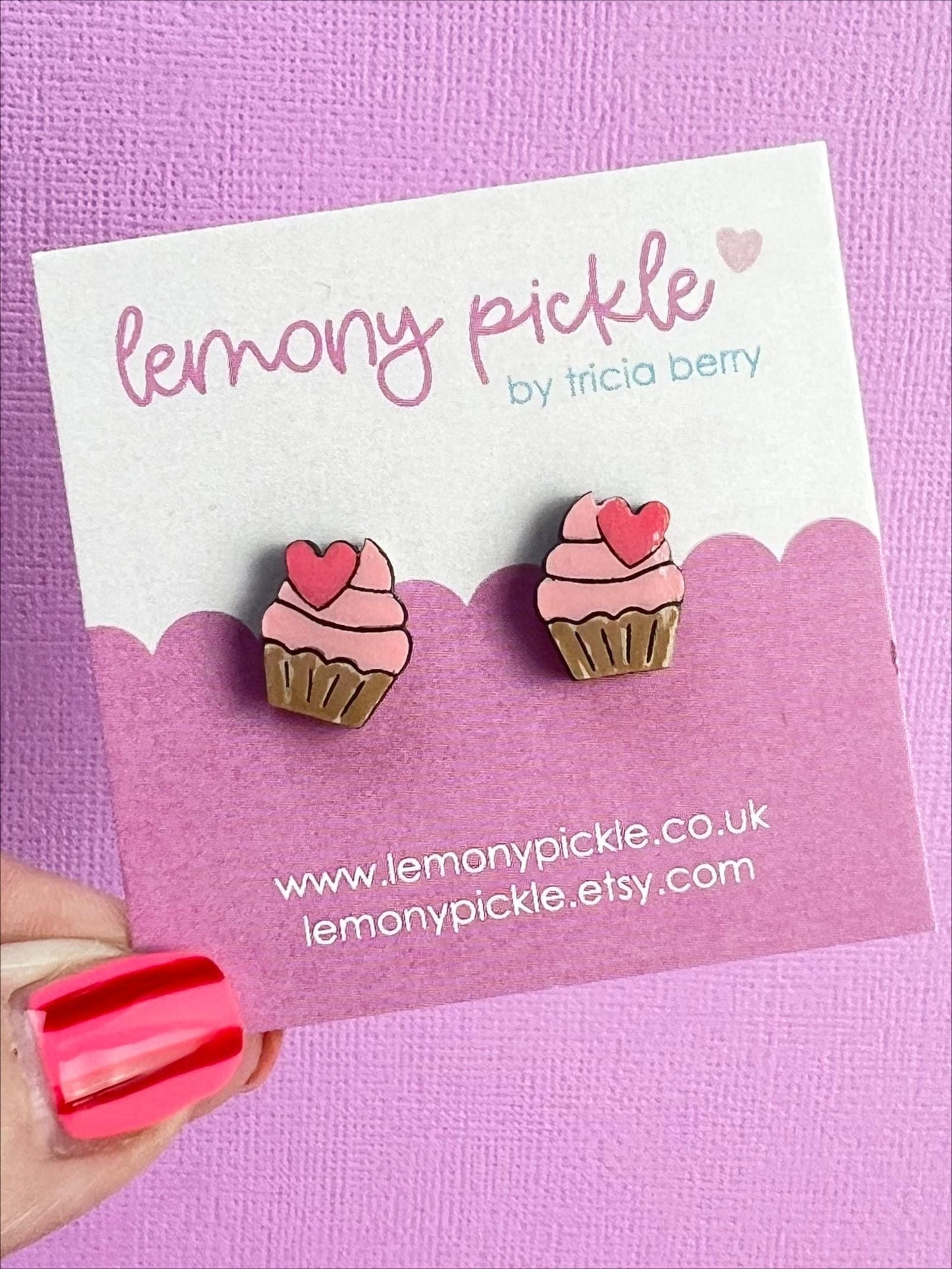 Pink Cupcake Earrings | Handpainted Wooden Studs