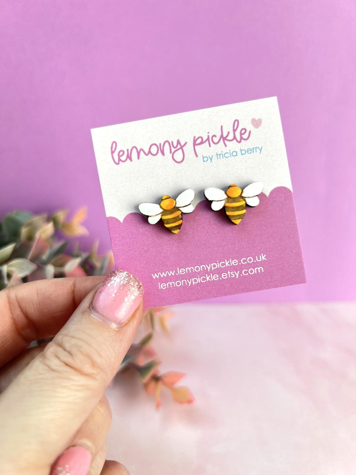 Cute Bee Earrings | Handpainted Wooden Studs
