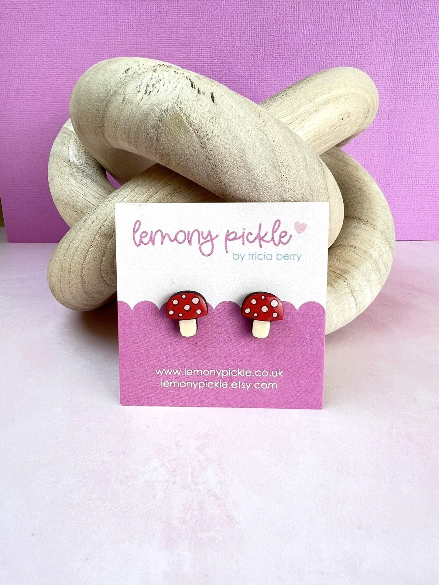 Mushroom Earrings | Handpainted Wooden Studs