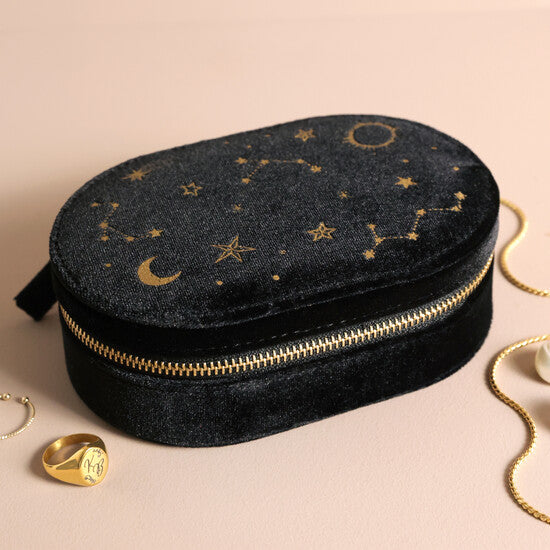 Black Starry Night Velvet Jewellery Case